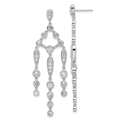 Sterling Silver Cheryl M Rhod-Pltd CZ Chandelier Post Dangle Earrings