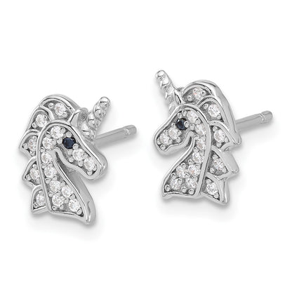 Sterling Silver Cheryl M Rhodium-Plated Black & White CZ Unicorn Post Earrings