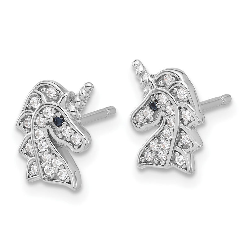 Sterling Silver Cheryl M Rhodium-Plated Black & White CZ Unicorn Post Earrings