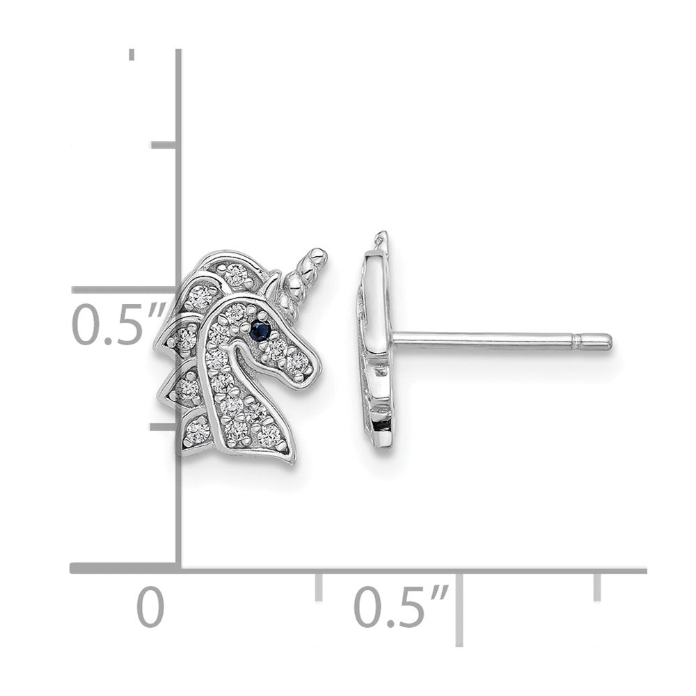 Sterling Silver Cheryl M Rhodium-Plated Black & White CZ Unicorn Post Earrings