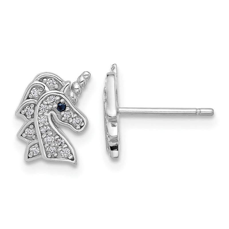 Sterling Silver Cheryl M Rhodium-Plated Black & White CZ Unicorn Post Earrings
