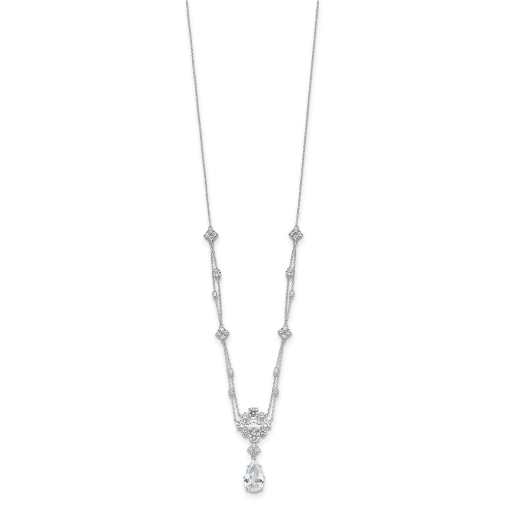 Sterling Silver Cheryl M Rhodium Plated Fancy Teardrop CZ Dangle Necklace