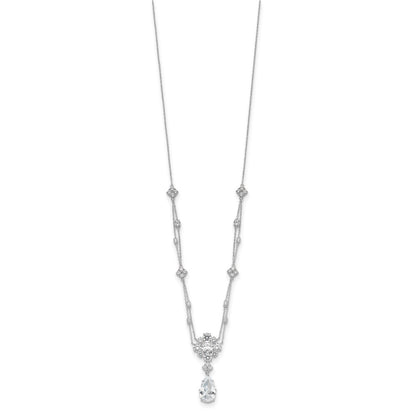 Sterling Silver Cheryl M Rhodium Plated Fancy Teardrop CZ Dangle Necklace