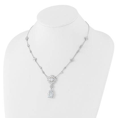 Sterling Silver Cheryl M Rhodium Plated Fancy Teardrop CZ Dangle Necklace