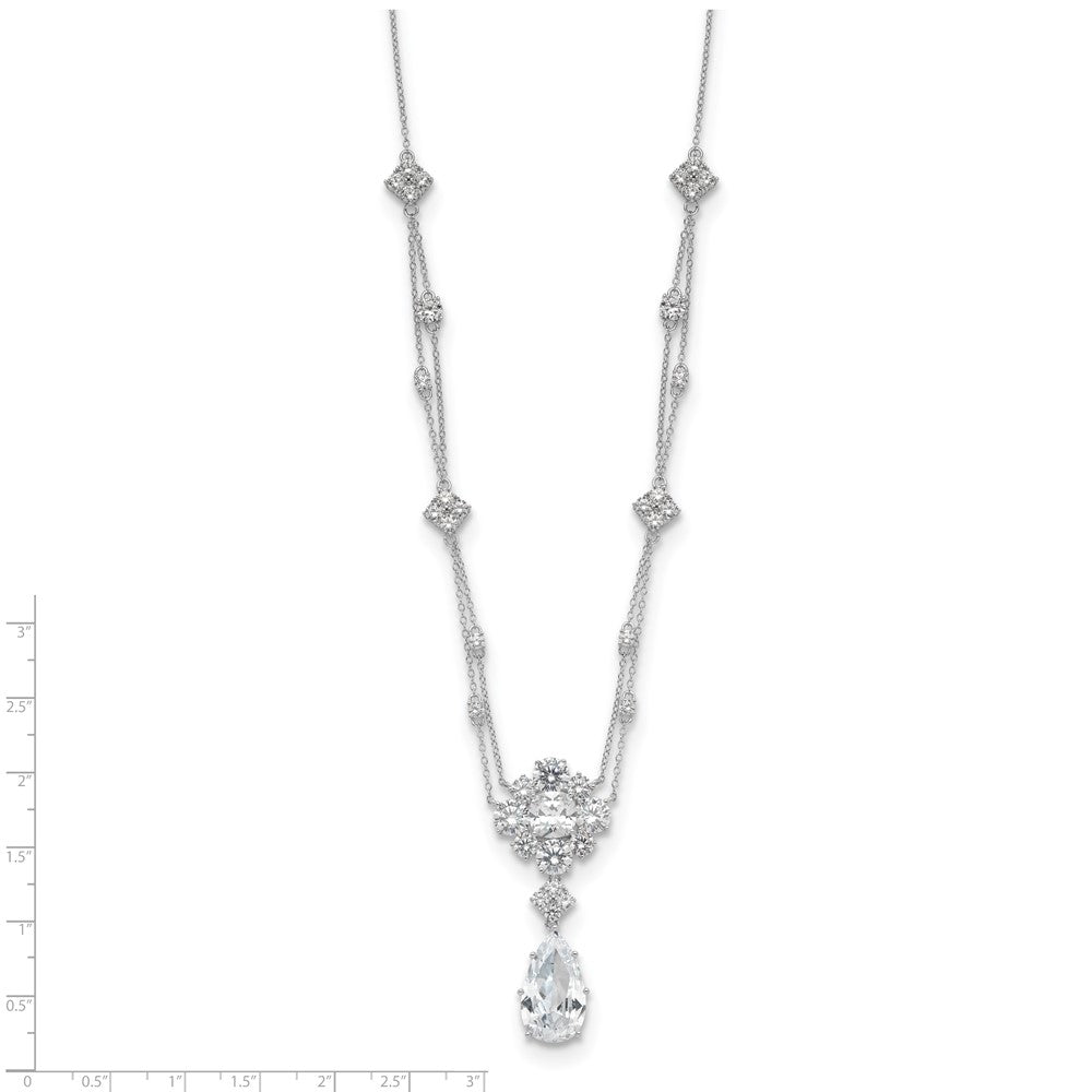 Sterling Silver Cheryl M Rhodium Plated Fancy Teardrop CZ Dangle Necklace