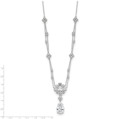 Sterling Silver Cheryl M Rhodium Plated Fancy Teardrop CZ Dangle Necklace