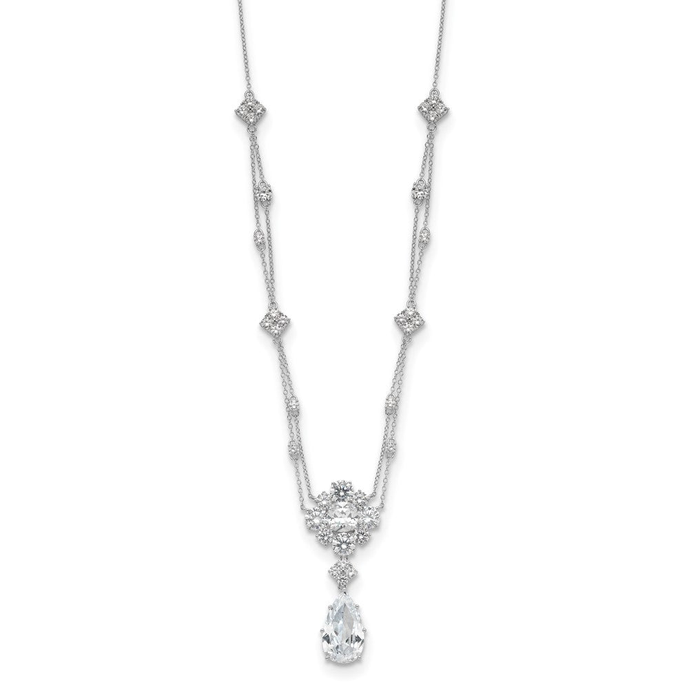Sterling Silver Cheryl M Rhodium Plated Fancy Teardrop CZ Dangle Necklace