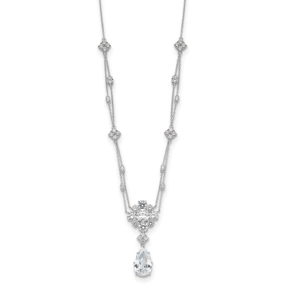 Sterling Silver Cheryl M Rhodium Plated Fancy Teardrop CZ Dangle Necklace