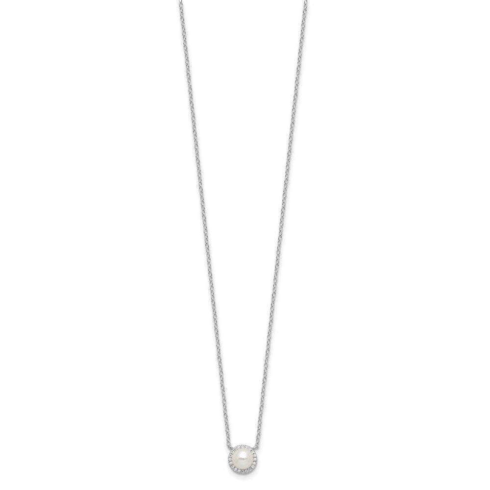 Sterling Silver Cheryl M Rhodium-Plated CZ & Fwc Pearl Necklace