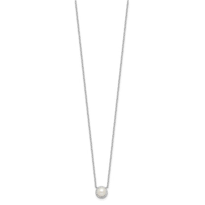 Sterling Silver Cheryl M Rhodium-Plated CZ & Fwc Pearl Necklace