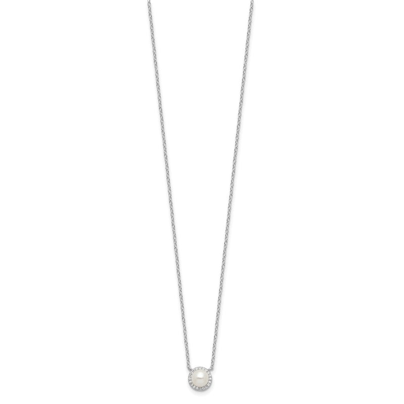 Sterling Silver Cheryl M Rhodium-Plated CZ & Fwc Pearl Necklace