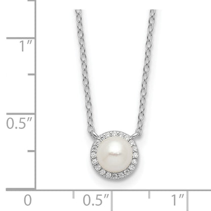 Sterling Silver Cheryl M Rhodium-Plated CZ & Fwc Pearl Necklace