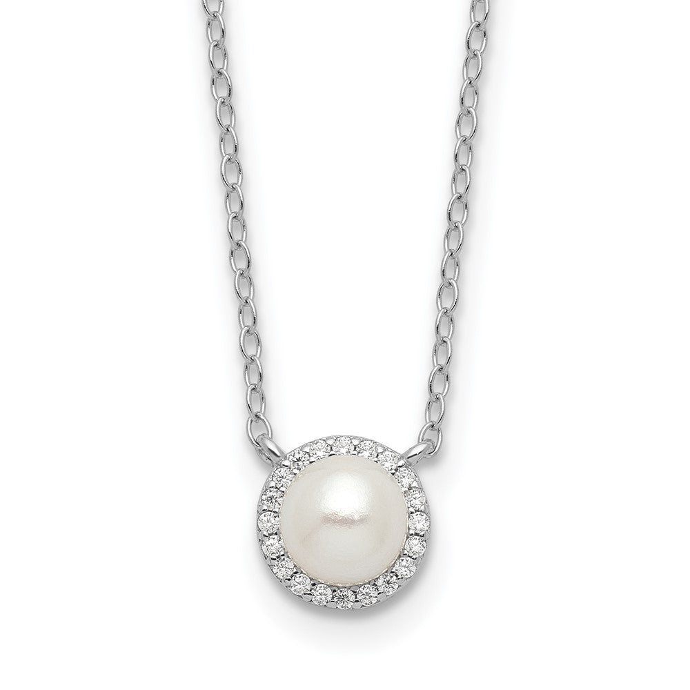 Sterling Silver Cheryl M Rhodium-Plated CZ & Fwc Pearl Necklace