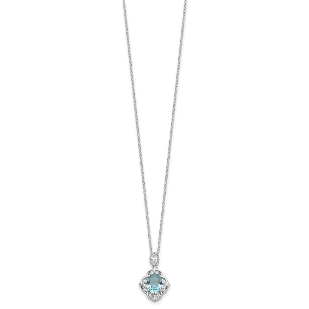 Sterling Silver Cheryl M Rhodium-Plated CZ & Blue Glass Necklace
