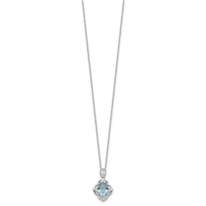 Sterling Silver Cheryl M Rhodium-Plated CZ & Blue Glass Necklace