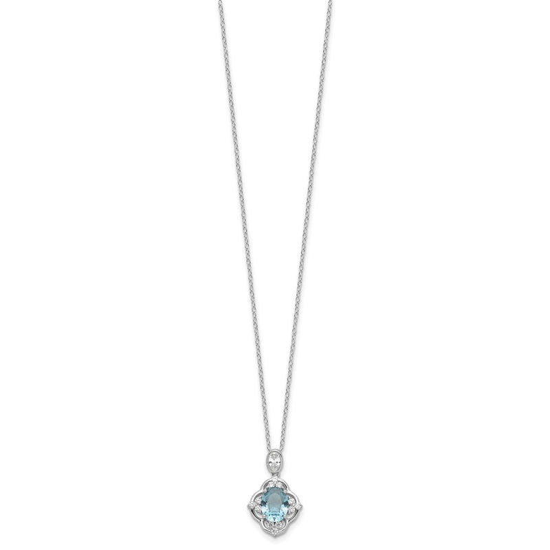 Sterling Silver Cheryl M Rhodium-Plated CZ & Blue Glass Necklace
