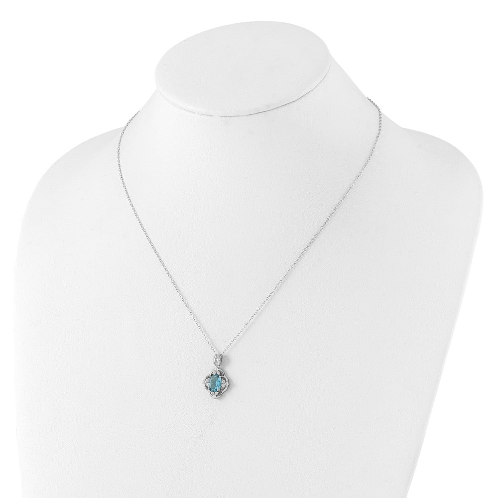Sterling Silver Cheryl M Rhodium-Plated CZ & Blue Glass Necklace
