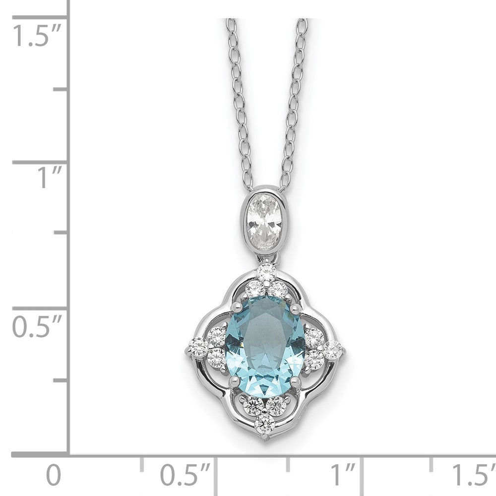 Sterling Silver Cheryl M Rhodium-Plated CZ & Blue Glass Necklace