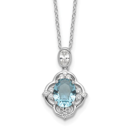 Sterling Silver Cheryl M Rhodium-Plated CZ & Blue Glass Necklace
