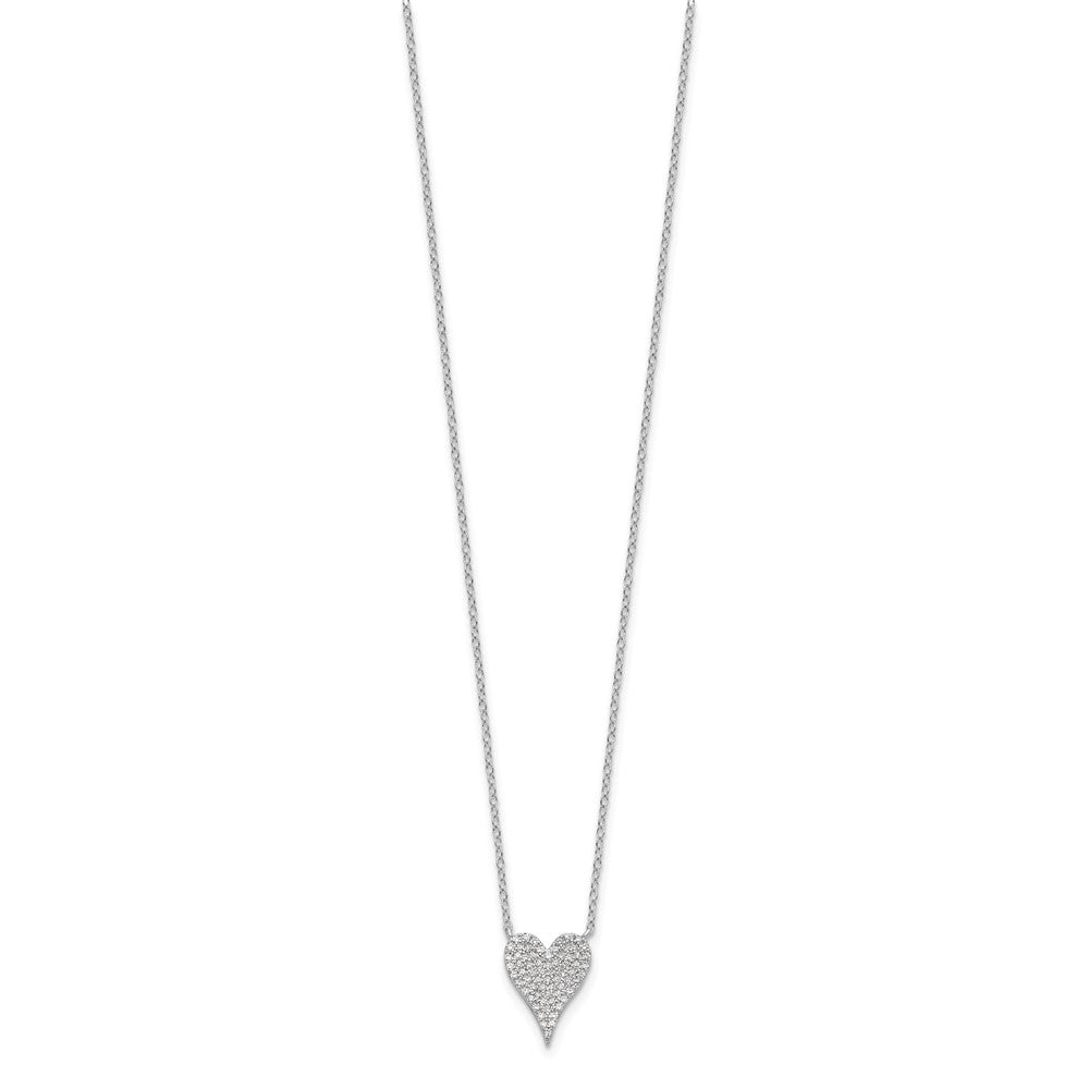 Sterling Silver Cheryl M Rhodium-Plated Pave CZ Heart Necklace
