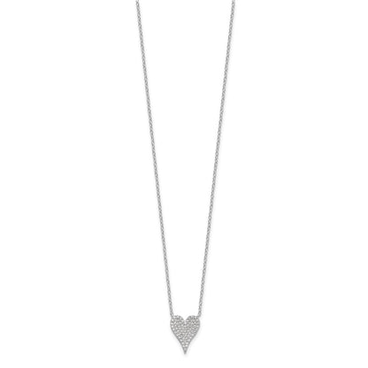 Sterling Silver Cheryl M Rhodium-Plated Pave CZ Heart Necklace