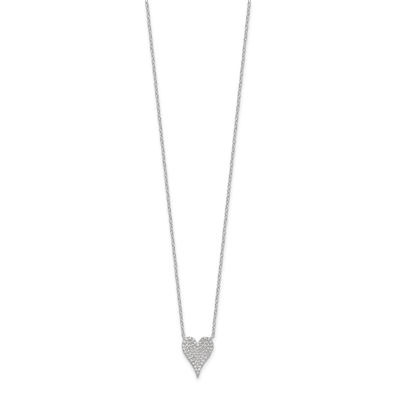 Sterling Silver Cheryl M Rhodium-Plated Pave CZ Heart Necklace