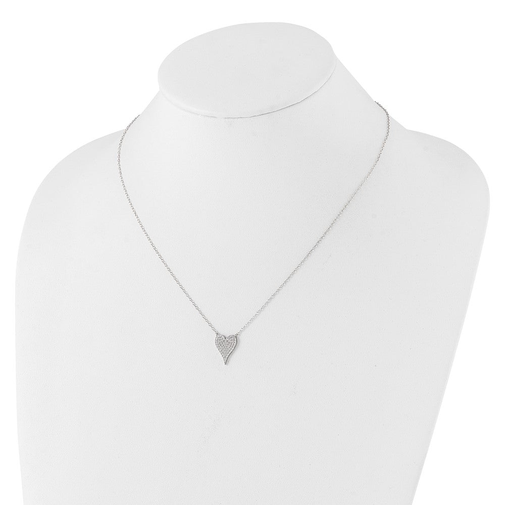 Sterling Silver Cheryl M Rhodium-Plated Pave CZ Heart Necklace