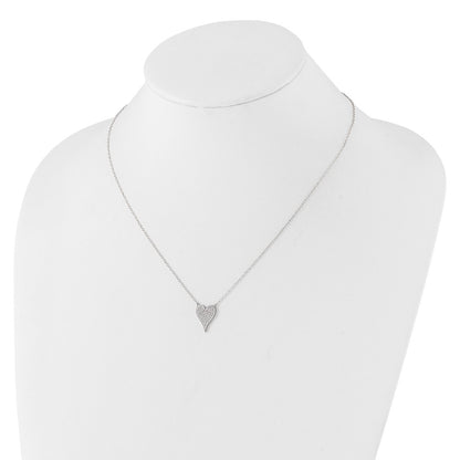 Sterling Silver Cheryl M Rhodium-Plated Pave CZ Heart Necklace