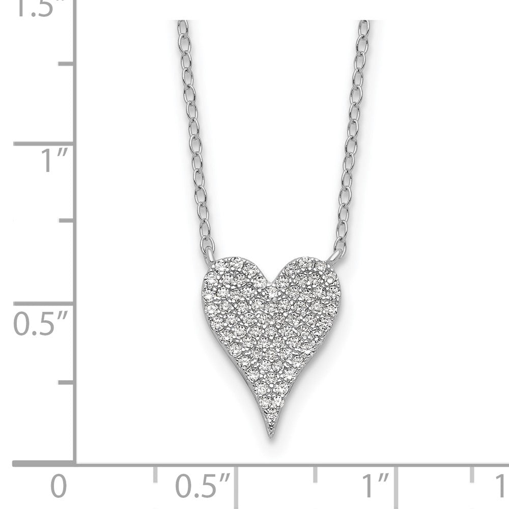 Sterling Silver Cheryl M Rhodium-Plated Pave CZ Heart Necklace