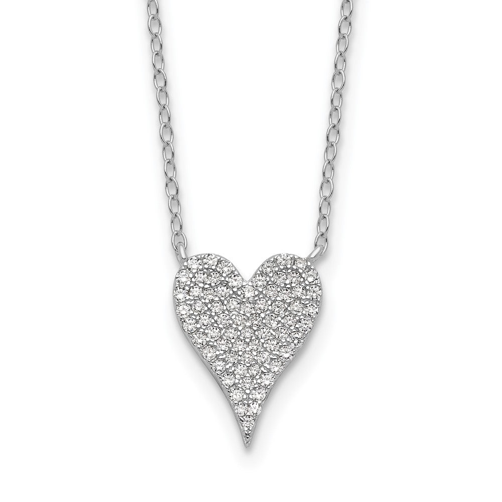 Sterling Silver Cheryl M Rhodium-Plated Pave CZ Heart Necklace