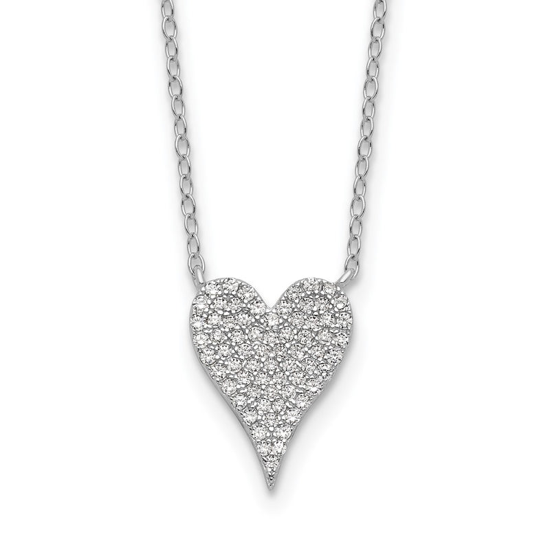Sterling Silver Cheryl M Rhodium-Plated Pave CZ Heart Necklace