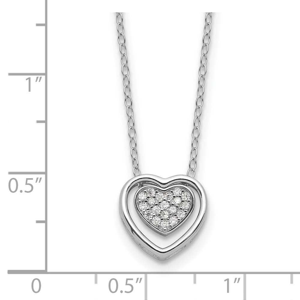 Sterling Silver Cheryl M Rhodium-Plated CZ Double Heart Necklace