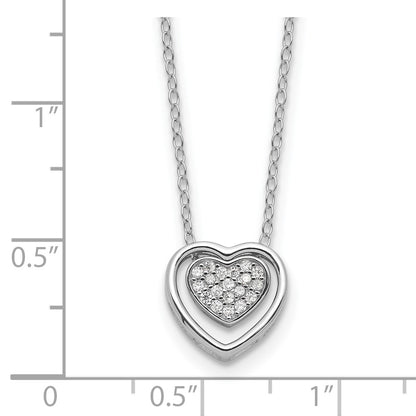 Sterling Silver Cheryl M Rhodium-Plated CZ Double Heart Necklace