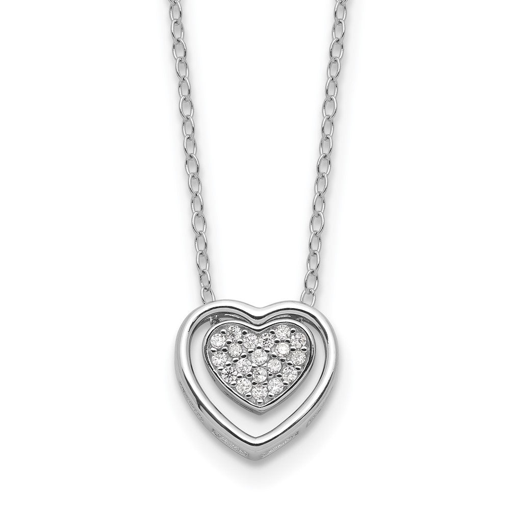 Sterling Silver Cheryl M Rhodium-Plated CZ Double Heart Necklace