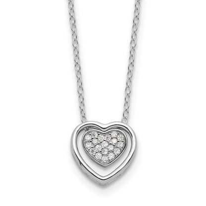 Sterling Silver Cheryl M Rhodium-Plated CZ Double Heart Necklace