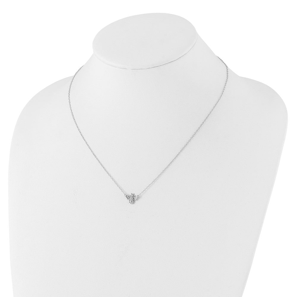 Sterling Silver Cheryl M Rhodium-Plated CZ Bee Necklace