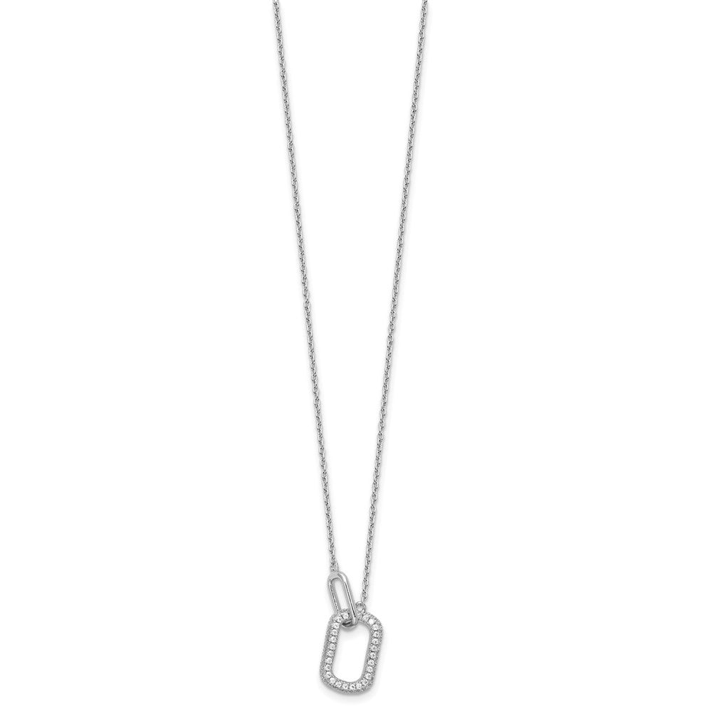 Sterling Silver Cheryl M Rhodium-Plated CZ Oval Links Necklace