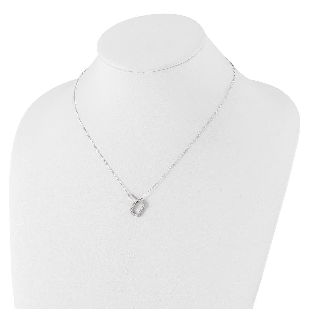 Sterling Silver Cheryl M Rhodium-Plated CZ Oval Links Necklace
