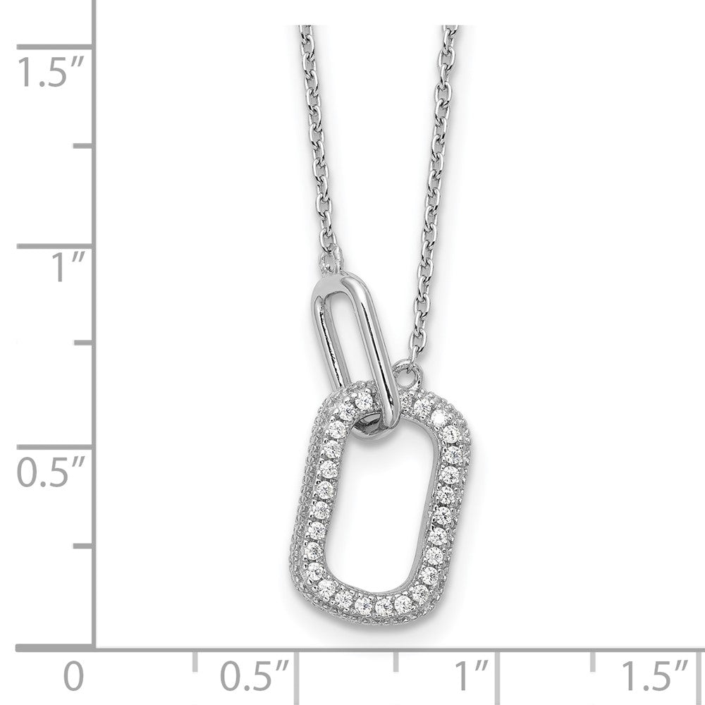 Sterling Silver Cheryl M Rhodium-Plated CZ Oval Links Necklace