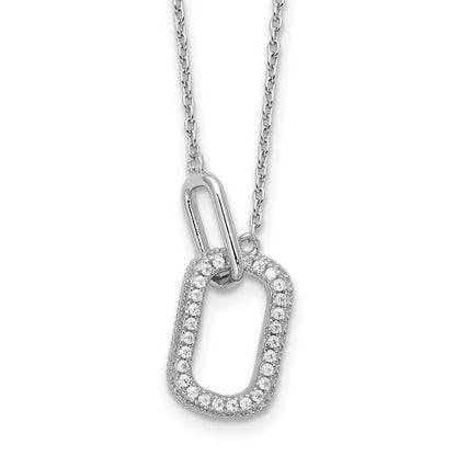 Sterling Silver Cheryl M Rhodium-Plated CZ Oval Links Necklace