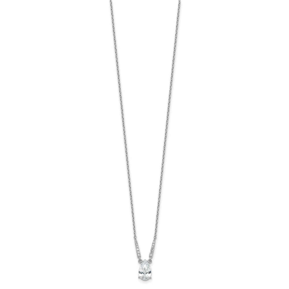 Sterling Silver Cheryl M Rhodium-Plated Pear Shaped CZ Necklace