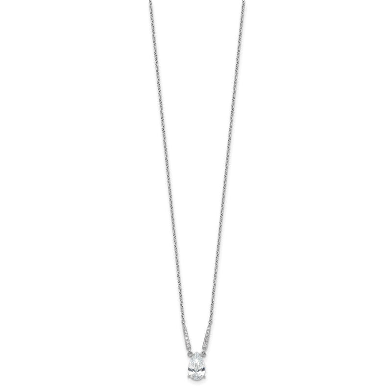 Sterling Silver Cheryl M Rhodium-Plated Pear Shaped CZ Necklace