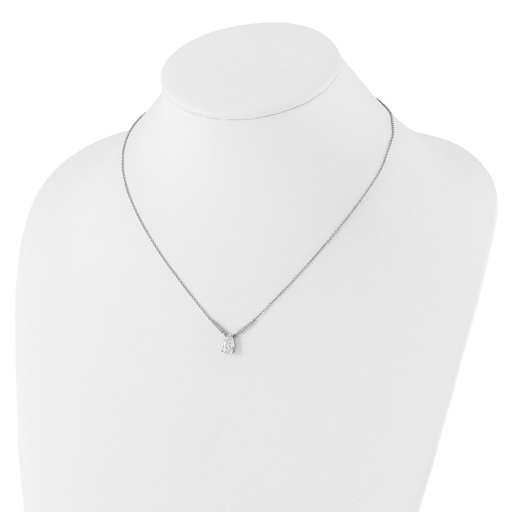 Sterling Silver Cheryl M Rhodium-Plated Pear Shaped CZ Necklace