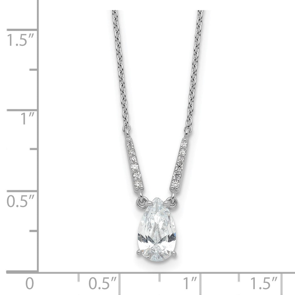 Sterling Silver Cheryl M Rhodium-Plated Pear Shaped CZ Necklace