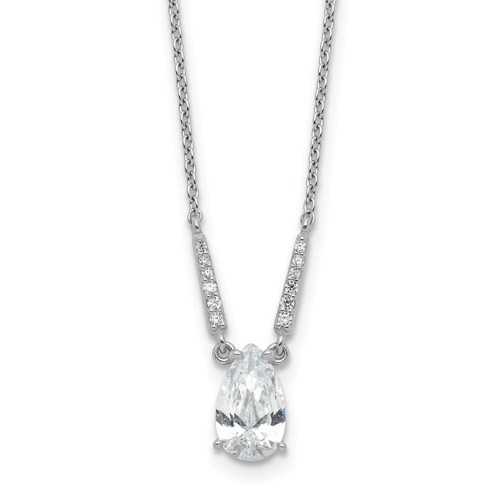Sterling Silver Cheryl M Rhodium-Plated Pear Shaped CZ Necklace