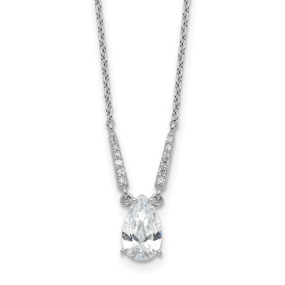 Sterling Silver Cheryl M Rhodium-Plated Pear Shaped CZ Necklace
