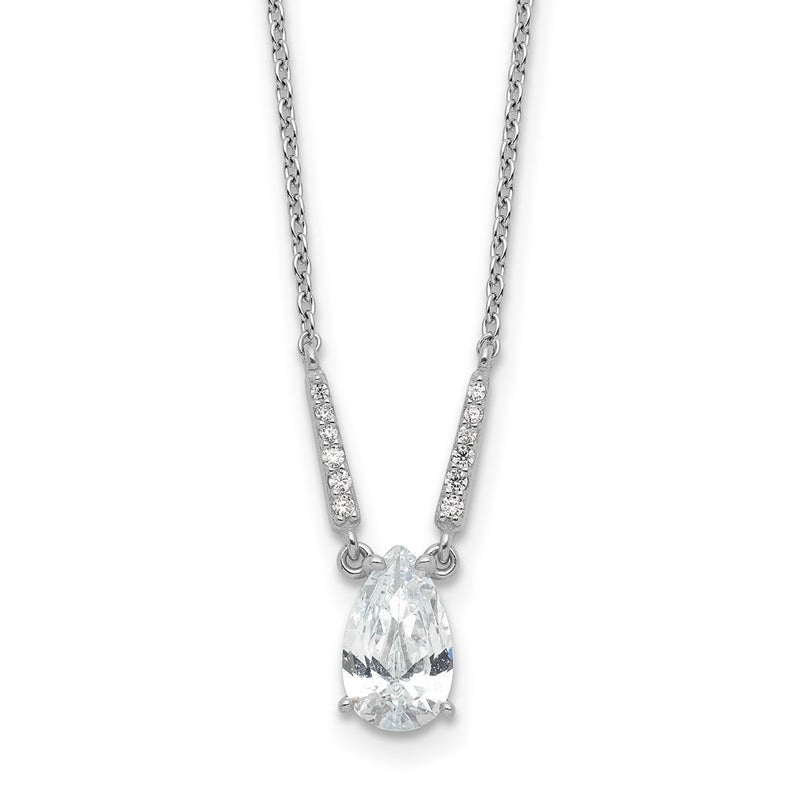Sterling Silver Cheryl M Rhodium-Plated Pear Shaped CZ Necklace