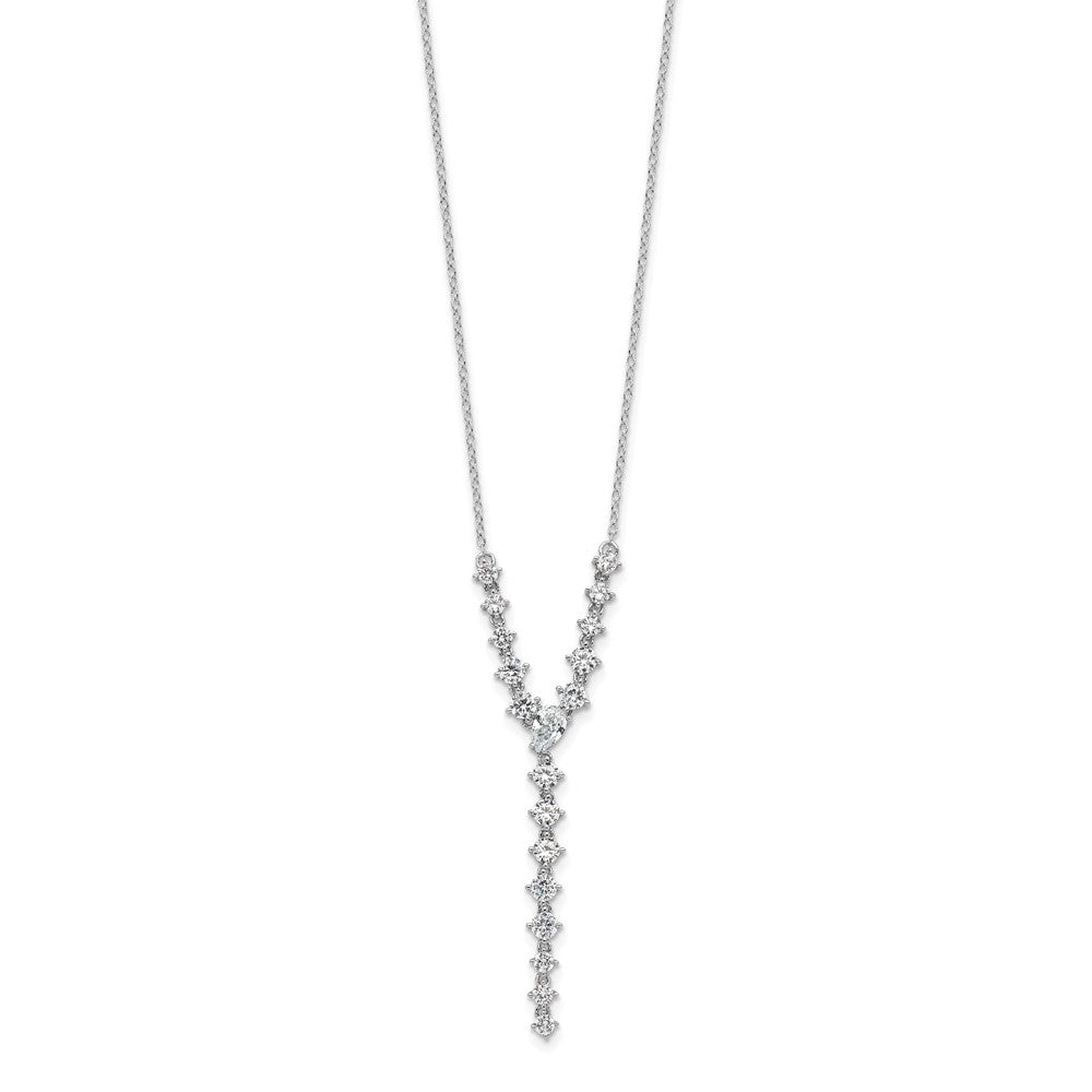 Sterling Silver Cheryl M Rhodium-Plated Fancy CZ Y-Drop Necklace