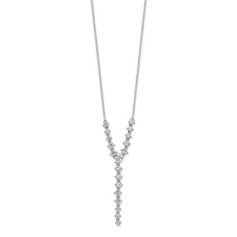 Sterling Silver Cheryl M Rhodium-Plated Fancy CZ Y-Drop Necklace
