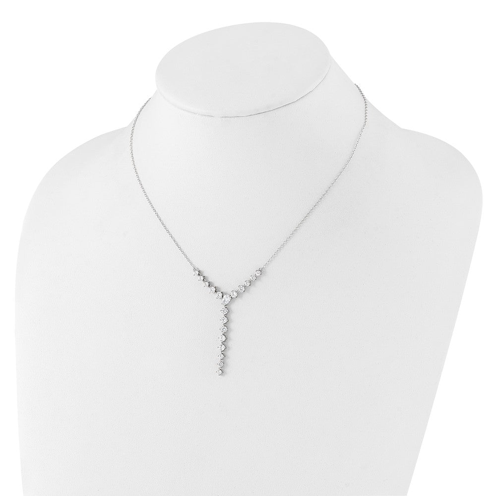 Sterling Silver Cheryl M Rhodium-Plated Fancy CZ Y-Drop Necklace